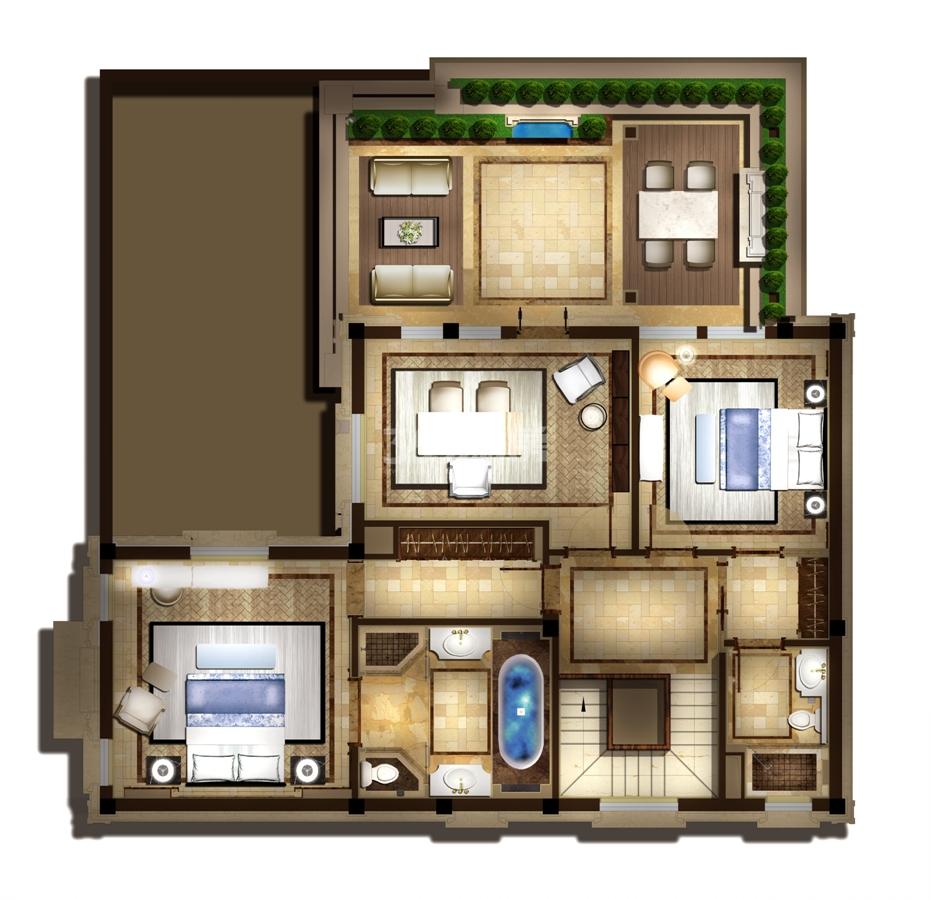 富春玫瑰园 蓝玫苑B户型二楼260㎡